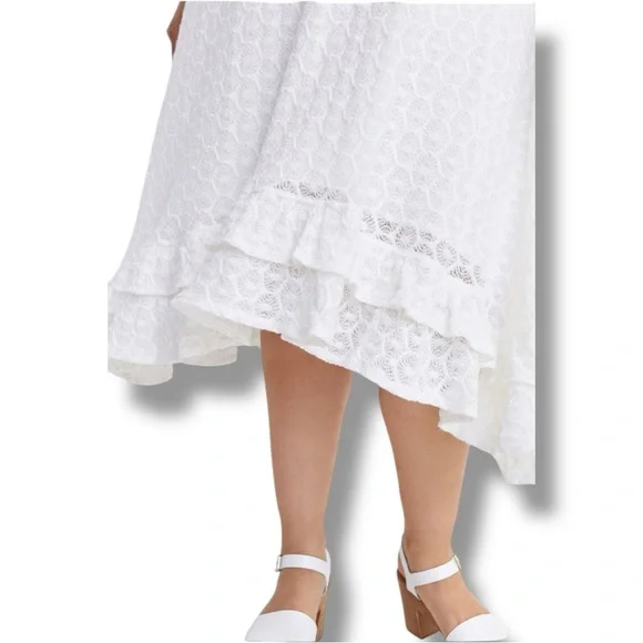 Anthropologie NEW Chic Asymmetrical White Lace Fully Lined Sleeveless Maxi Dress - Picture 4 of 16